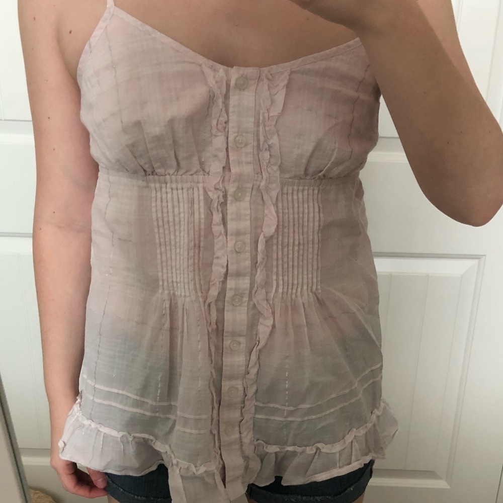 Express pink plaid button up tank top